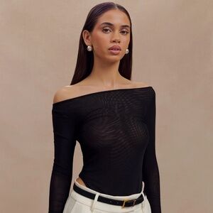Meshki Colette Boat Neck Mesh Top, Black, Size XS, NWT
